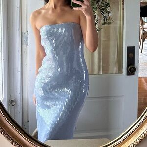 Abercrombie & Fitch Blue Sequin Strapless Bodycon Dress